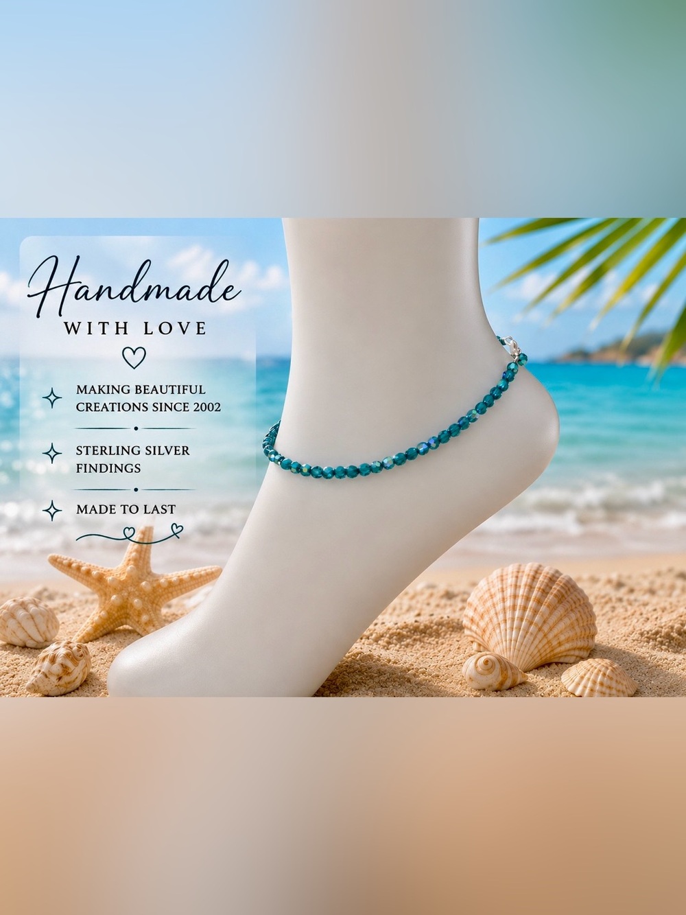 Swarovski Crystal anklets, round crystals, NOT bicones.  Very durable!
